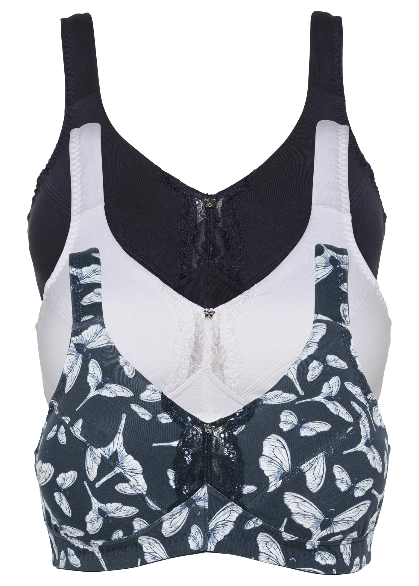 Sutien fără armătură cu bumbac organic (set/3 buc.) • bleumarin cu imprimeu + bleumarin + alb • magazin bonprix