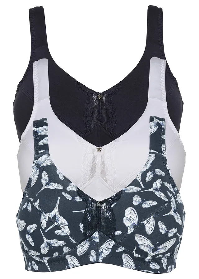 Sutien fără armătură cu bumbac organic (set/3 buc.) • bleumarin cu imprimeu + bleumarin + alb • magazin bonprix