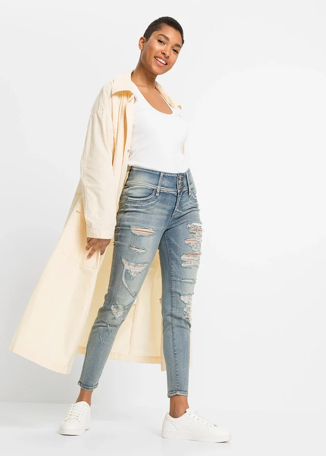 Skinny stretch jeans high waist, Kleur: lichtblauw denim heavy washed