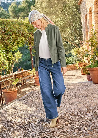 Imitatieleren jas van pure viscose • olijfgroen • bonprix online shop