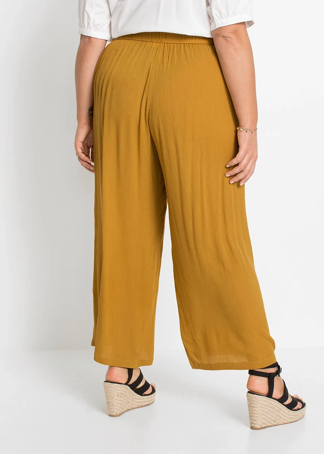 Pantalon large en viscose fluide, Couleur: jaune foncé