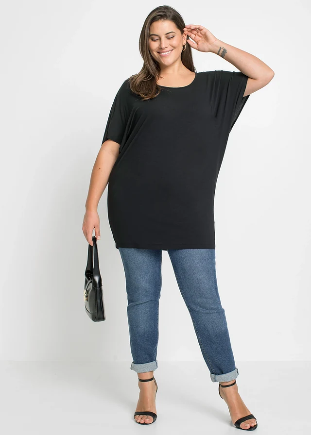 T-shirt en viscose extensible, Couleur: noir