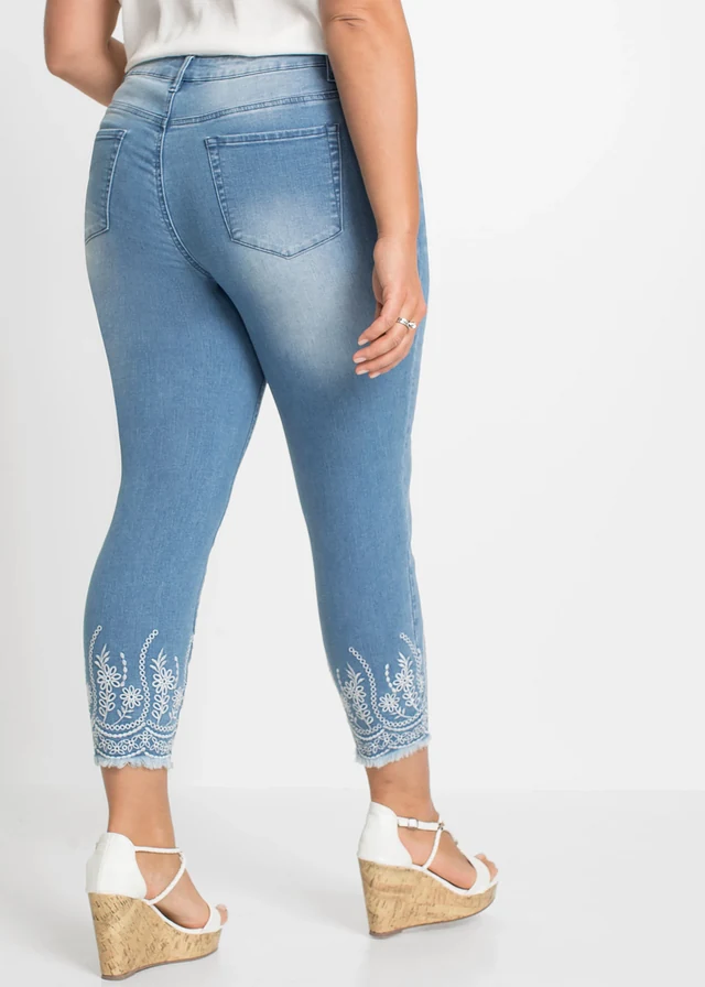 Jean skinny, taille mi-haute, cropped, Couleur: bleu clair denim