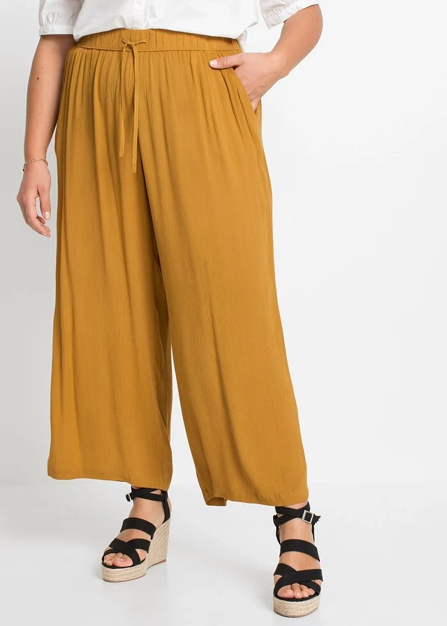 Pantalon large en viscose fluide, Couleur: jaune foncé