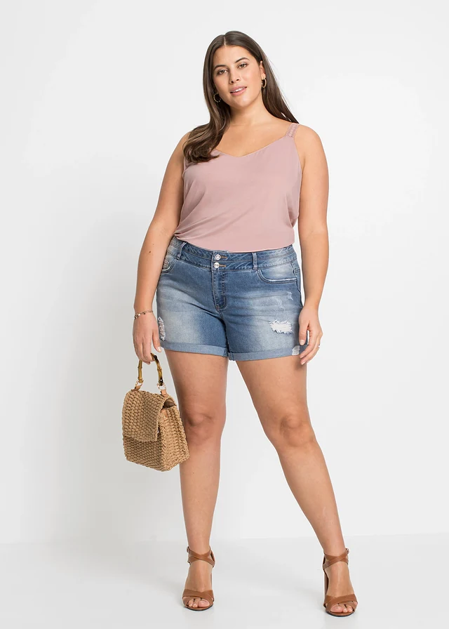Jeans short met mid waist, Kleur: blauw denim