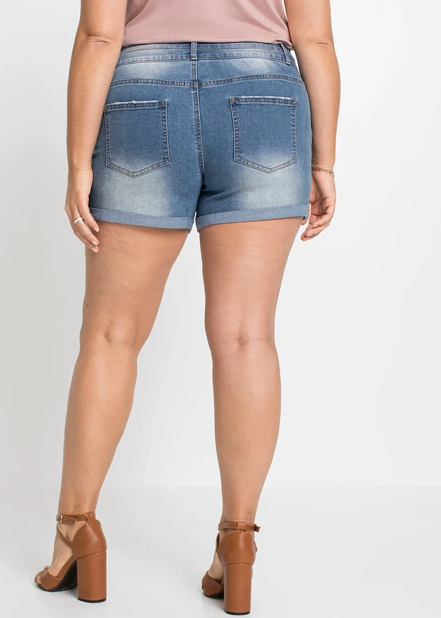 Jeans short met mid waist, Kleur: blauw denim
