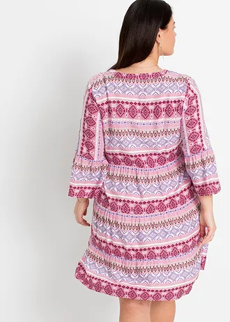 Robe-tunique en viscose fluide, Couleur: rose/blanc/mauve imprimé