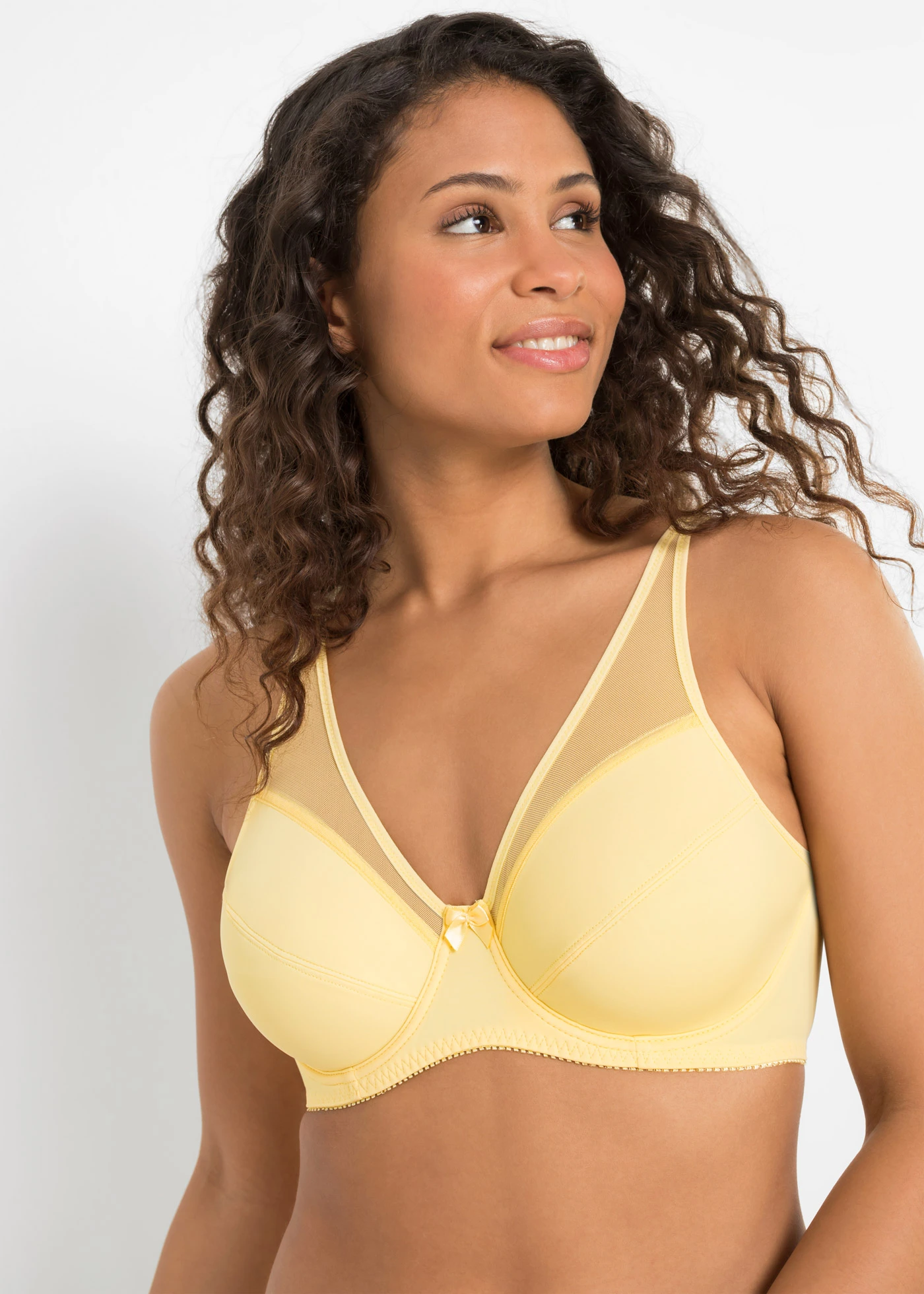 Podprsenka s kosticemi a síťovinou (2 ks v balení) • krémově žlutá + stínová šedá • bonprix obchod