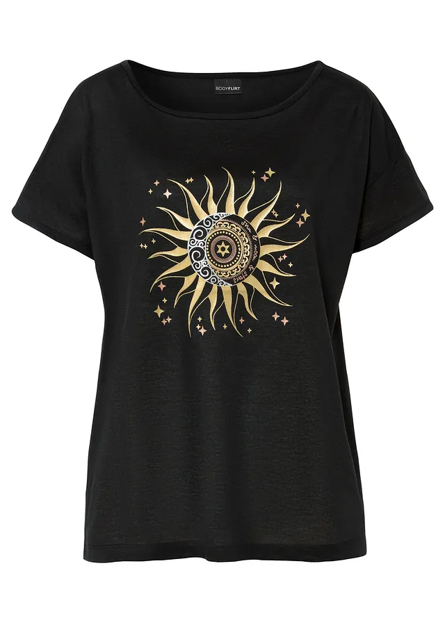 T-shirt avec imprimé métallique, Couleur: noir imprimé