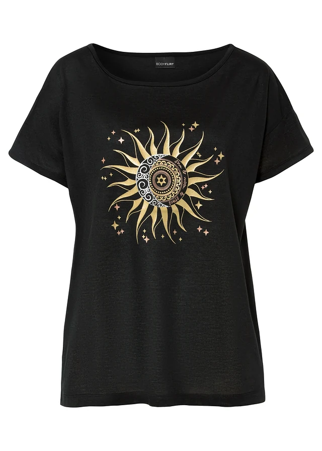 Shirt met metallic print, Kleur: zwart met print