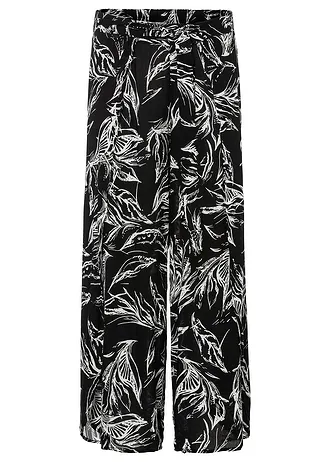 Pantaloni din viscoză cu aspect texturat • negru/alb floral • magazin bonprix