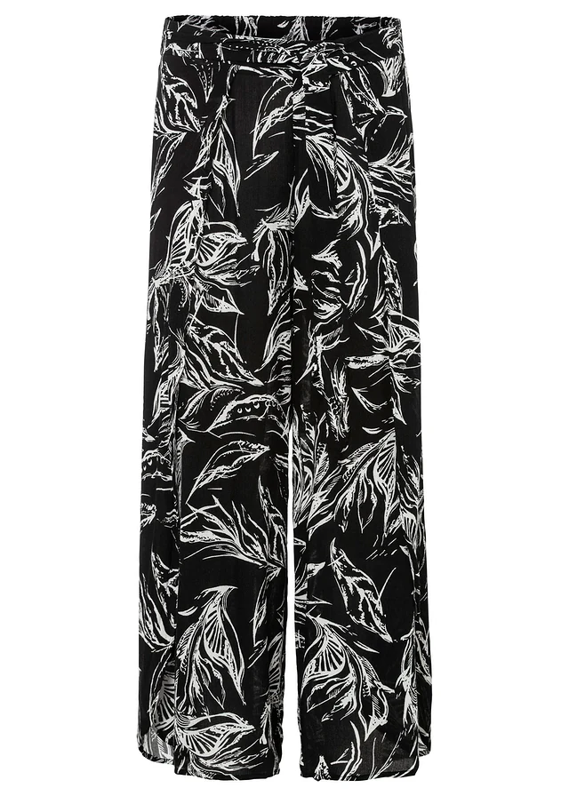 Pantalon en viscose texturée, Couleur: noir-blanc floral
