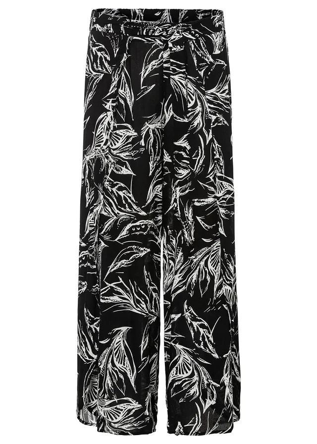 Pantalon en viscose texturée • noir-blanc floral • Boutique bonprix