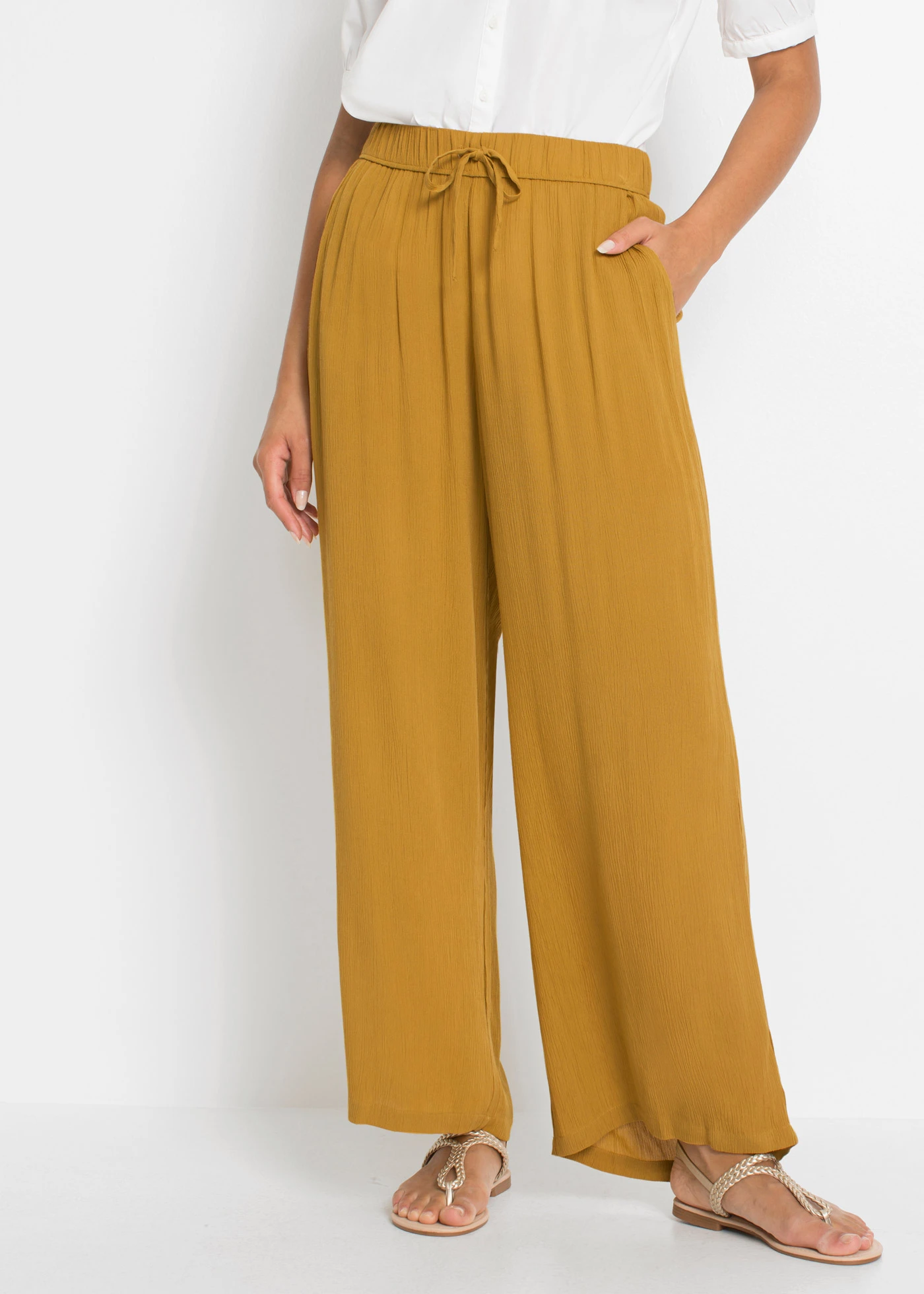 Kalhoty Marlene ze splývavé viskózy • tmavě žlutá • bonprix obchod