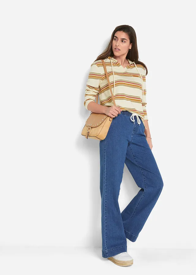 Mid waist stretch jeans, wide leg kristalroze + pastelmint + mat aqua + rooklila + wit