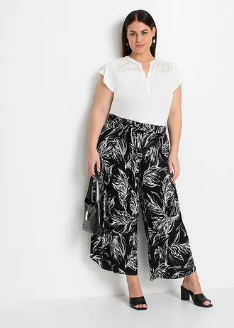 Broek van soepele viscose, Kleur: zwart-wit gebloemd