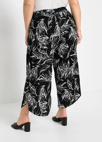 Broek van soepele viscose, Kleur: zwart-wit gebloemd