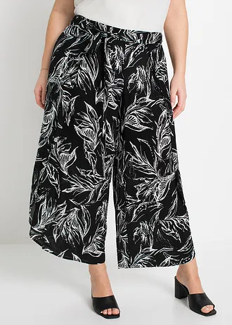 Broek van soepele viscose, Kleur: zwart-wit gebloemd