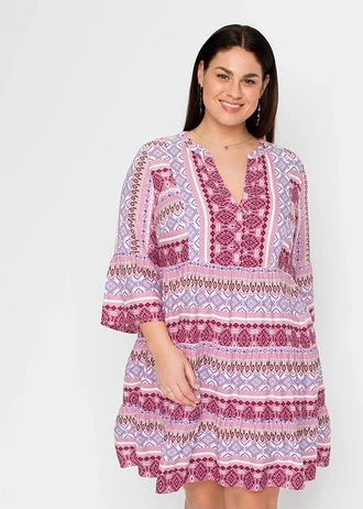 Tuniekjurk van soepele viscose, Kleur: roze-wit-lichtpaars