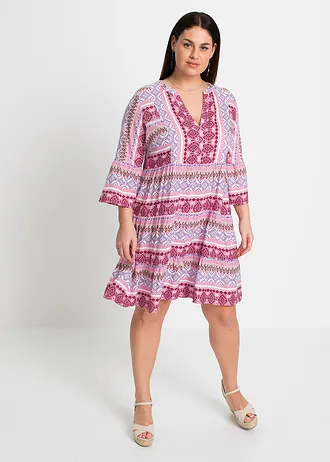 Robe-tunique en viscose fluide, Couleur: rose/blanc/mauve imprimé