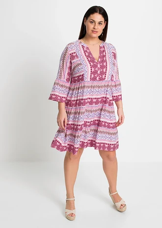 Tuniekjurk van soepele viscose, Kleur: roze-wit-lichtpaars