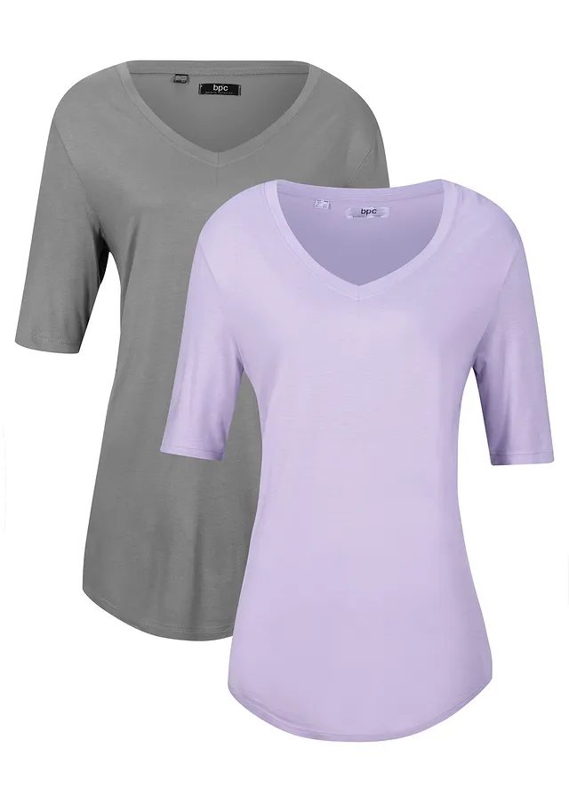 Długi T-shirt z miękkiej wiskozy (2 szt.) • kremowy bez+zielony eukaliptusowy • sklep bonprix