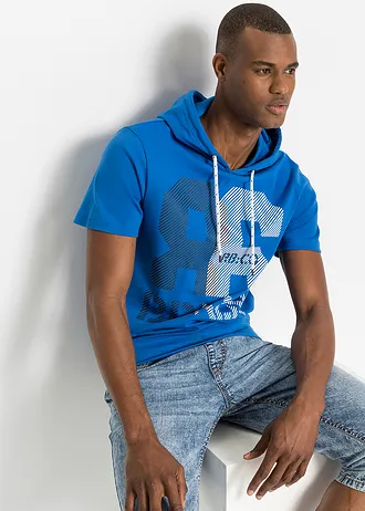 T-shirt met capuchon van dikke stof • azuurblauw met print • bonprix online shop
