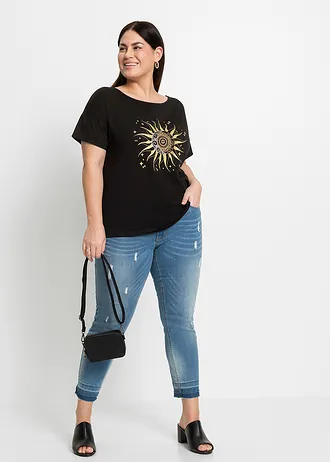 Triko s průstřihem, barva: černá s potiskem