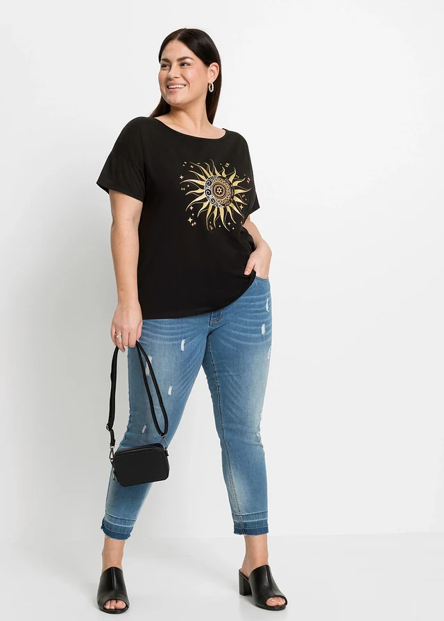 Shirt met metallic print, Kleur: zwart met print