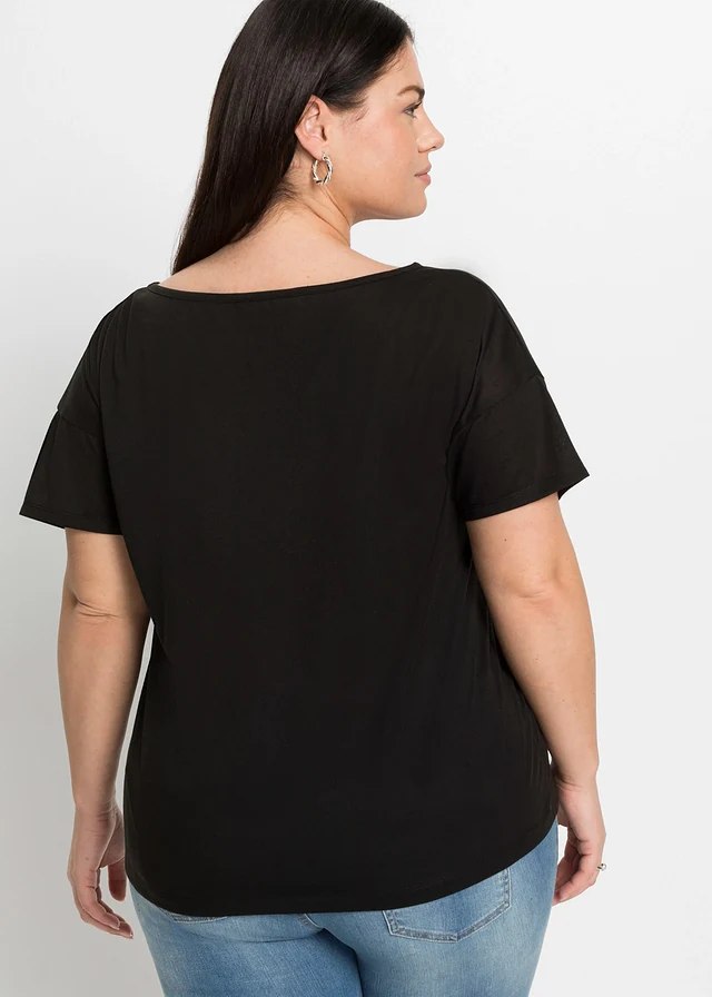 T-shirt avec imprimé métallique, Couleur: noir imprimé
