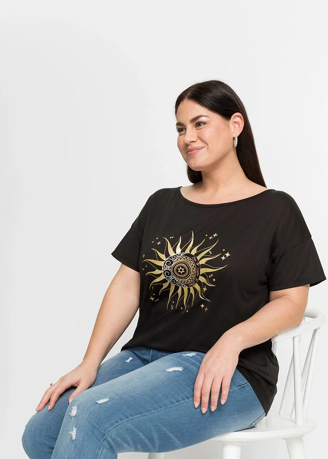 T-shirt avec imprimé métallique, Couleur: noir imprimé