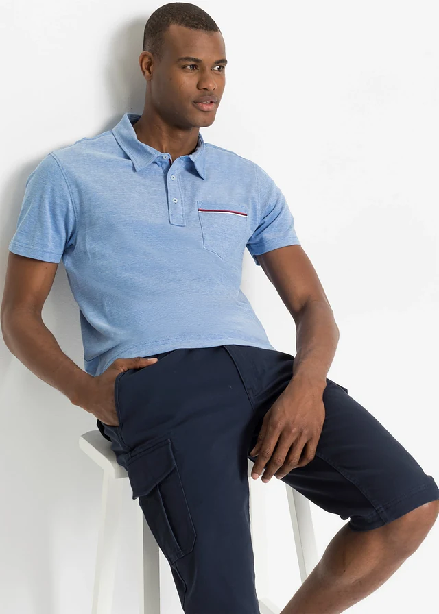 Lot de 2 polos en maille piquée, 100% coton, Couleur: rouge + bleu azur chiné