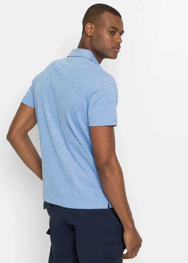 Lot de 2 polos en maille piquée, 100% coton, Couleur: rouge + bleu azur chiné