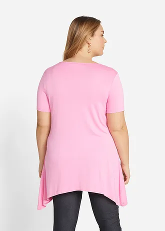 Longshirt met puntige zoom en vlinders, Kleur: flamingopink-wit-zwart