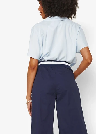 Pantalon large en coton paper touch à taille élastique • bleu foncé • Boutique bonprix