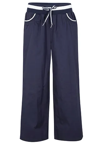 Pantalon large en coton paper touch à taille élastique • bleu foncé • Boutique bonprix