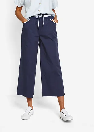 Pantalon large en coton paper touch à taille élastique • bleu foncé • Boutique bonprix