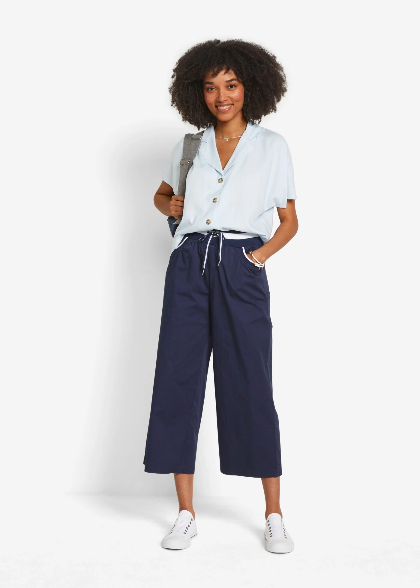 Katoenen papertouch culotte met comfortband • donkerblauw • bonprix online shop