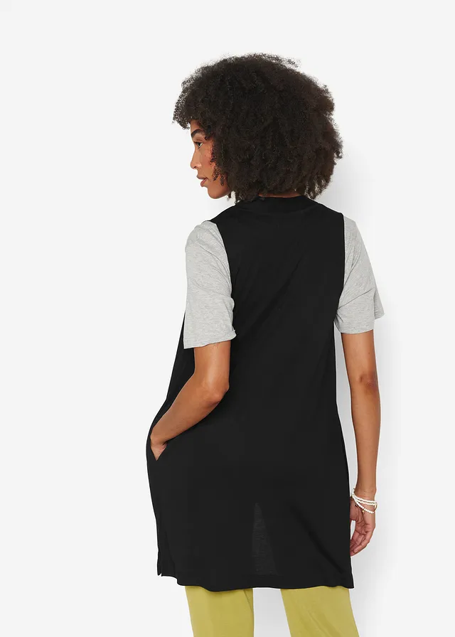 Mouwloos vest van viscose, Kleur: zwart