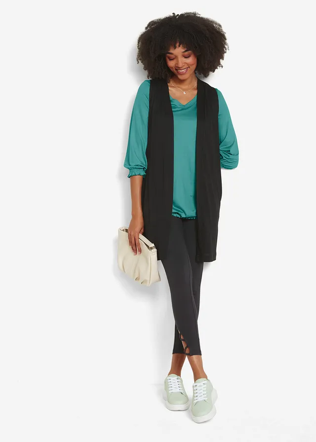 Mouwloos vest van viscose, Kleur: zwart