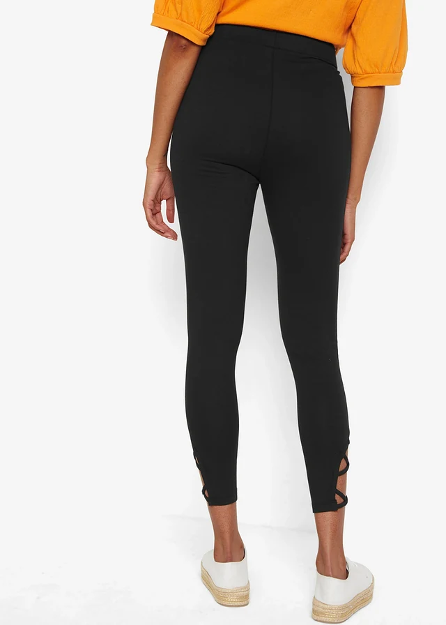 Legging coton 7/8 taille haute et confortable, Couleur: noir