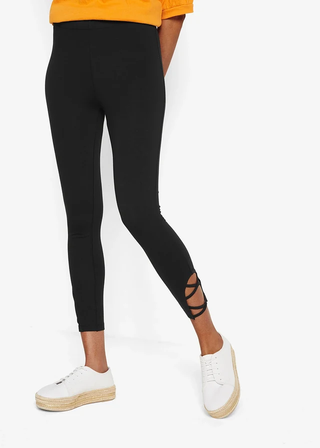 Legging coton 7/8 taille haute et confortable, Couleur: noir