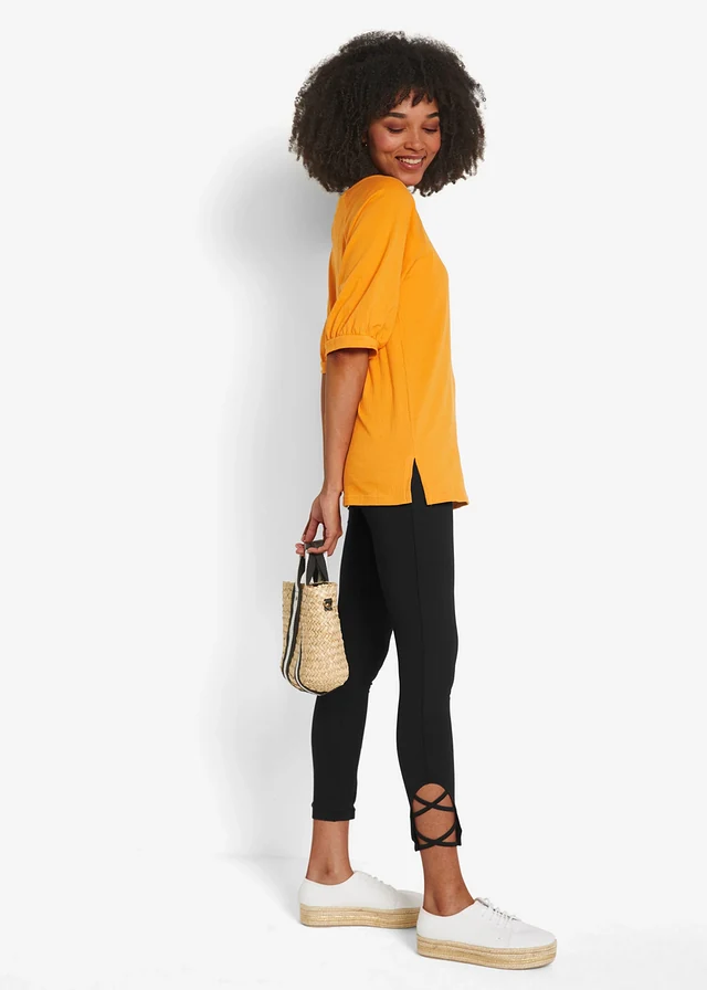 Legging coton 7/8 taille haute et confortable, Couleur: noir