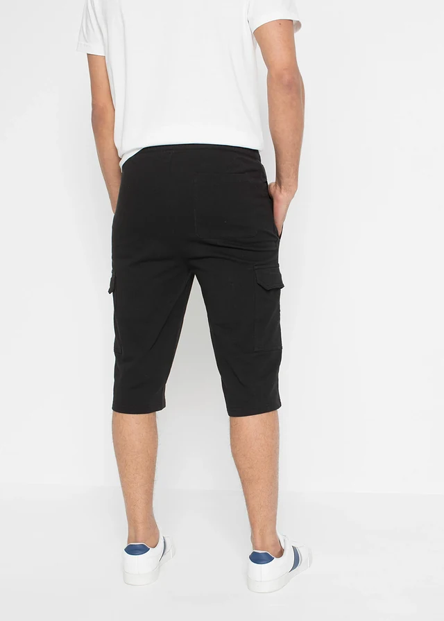 Sweat bermuda van katoen met cargozakken, Kleur: zwart