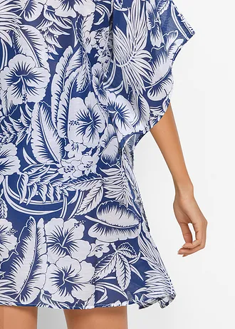 Průhledná plážová tunika • modro-bílá s květy • bonprix obchod