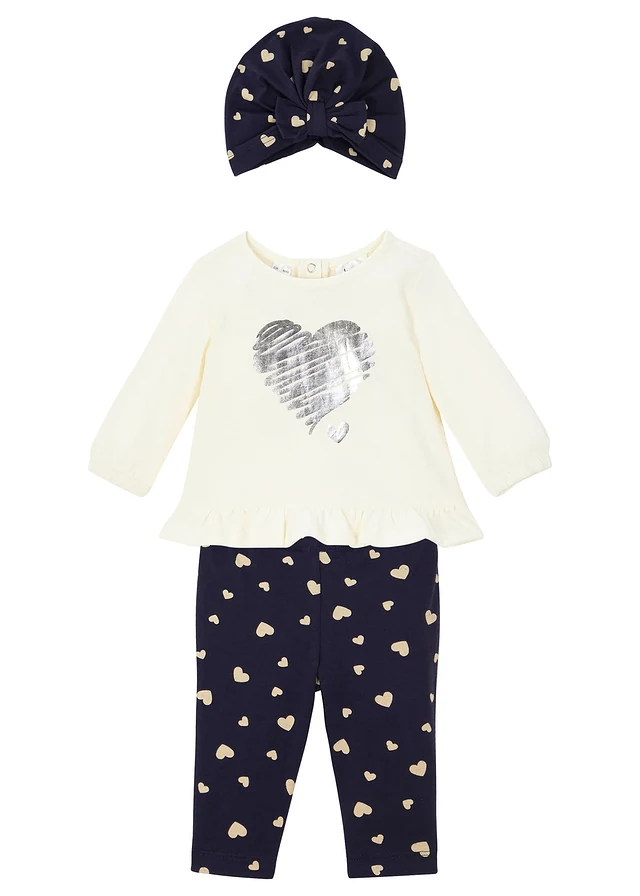 Baby shirt, legging en muts (3-dlg. set) van biologisch katoen