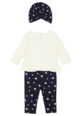 Baby shirt, legging en muts (3-dlg. set) van biologisch katoen, Kleur: wolwit-donkerblauw gedessineerd