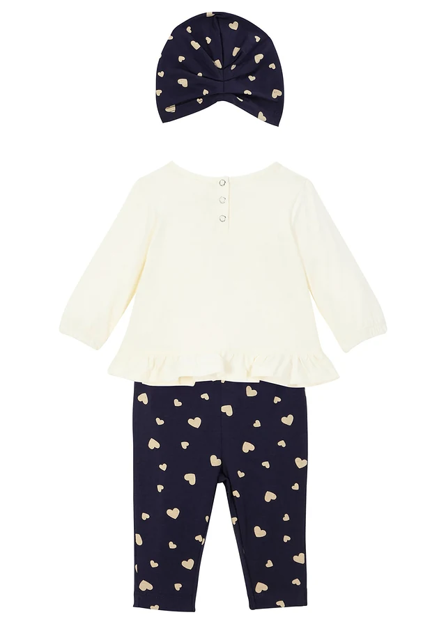 Baby shirt, legging en muts (3-dlg. set) van biologisch katoen, Kleur: wolwit-donkerblauw gedessineerd