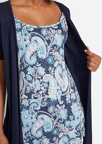 Bluză 2 în1 cu imprimeu și decolteu rotund • bleumarin paisley • magazin bonprix