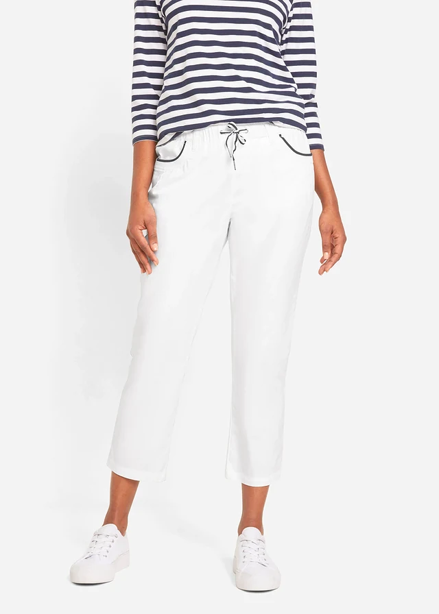 7/8 papertouch broek met comfortband, Kleur: wit-donkerblauw